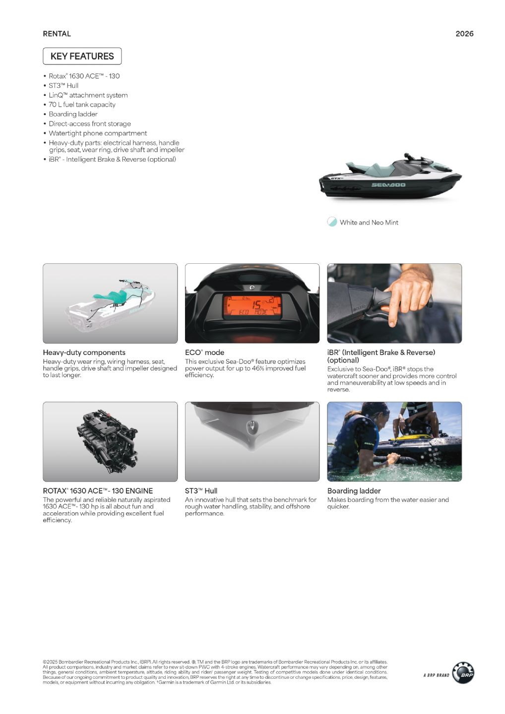 Sea-Doo GTX PRO 130 Rental no-iBR WhiteNeo Mint - 2026