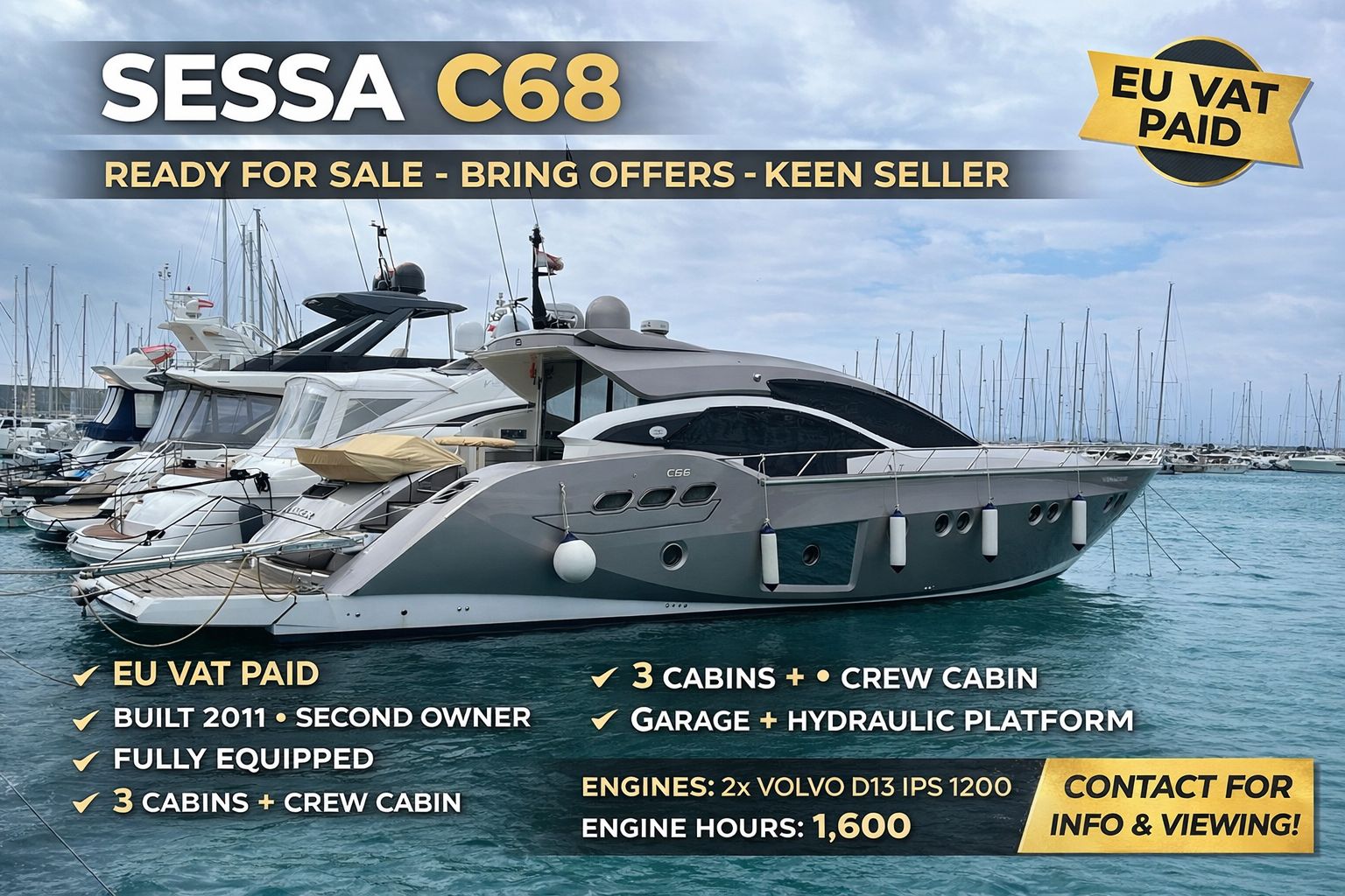 Sessa Marine 68 - 2011 - for sale: 590000.-EUR
